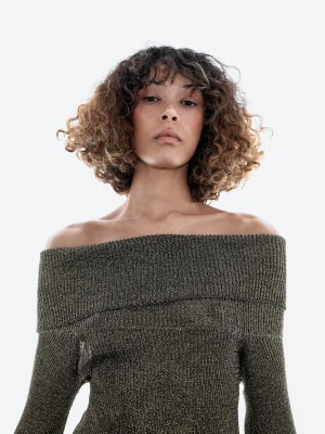 Dzianinowy Sweter Z Odkrytymi Ramionami I Metalicznym Wykończeniem - Czarny - - Massimo Dutti - Kobieta