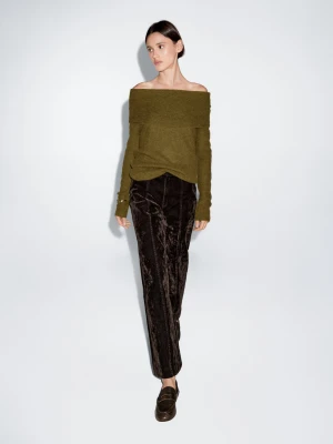 Dzianinowy Sweter Z Odkrytymi Ramionami - Zielony - - Massimo Dutti - Kobieta