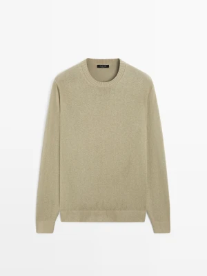 Zdjęcie produktu Dzianinowy Sweter Z Okrągłym Dekoltem Z Bawełny I Wełny - Jasnozielony - - Massimo Dutti - Mężczyzna