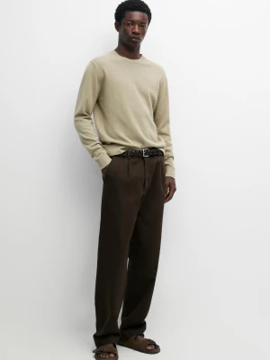 Zdjęcie produktu Dzianinowy Sweter Z Okrągłym Dekoltem Z Bawełny I Wełny - Jasnozielony - - Massimo Dutti - Mężczyzna