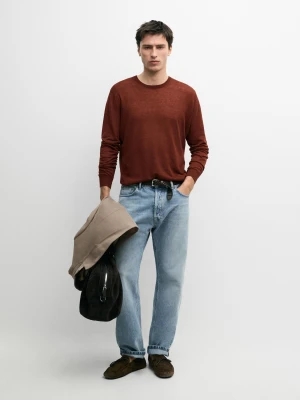 Zdjęcie produktu Dzianinowy Sweter Z Okrągłym Dekoltem Z Lnu I Kaszmiru - Czerwony - - Massimo Dutti - Mężczyzna