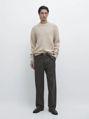 Zdjęcie produktu Dzianinowy Sweter Z Okrągłym Dekoltem Z Mieszanki Bawełny - Beżowy - - Massimo Dutti - Mężczyzna