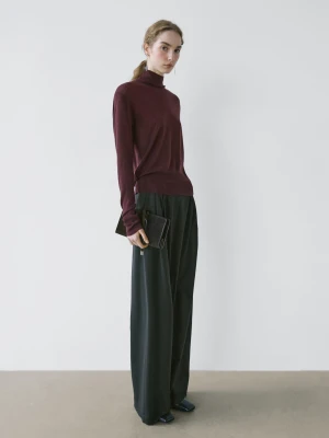 Dzianinowy Sweter Z Półgolfem 100% Wełny - Studio - Bordowy - - Massimo Dutti - Kobieta