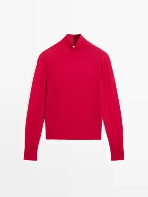 Dzianinowy Sweter Z Półgolfem 100% Wełny - Studio - Rubinowy - - Massimo Dutti - Kobieta