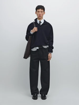 Dzianinowy Sweter Z Półgolfem I Dekoltem Na Guziki - Granatowy - - Massimo Dutti - Mężczyzna