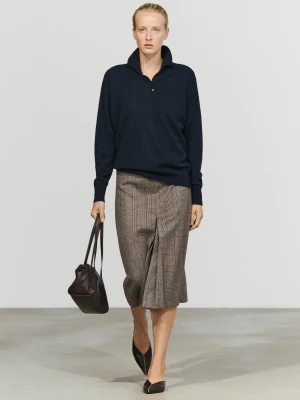 Dzianinowy Sweter Z Półgolfem I Guzikami - Granatowy - Massimo Dutti - Female
