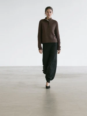 Dzianinowy Sweter Z Półgolfem I Zatrzaskami - Brązowy - - Massimo Dutti - Kobieta