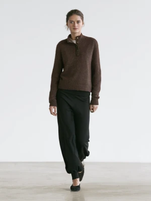 Dzianinowy Sweter Z Półgolfem I Zatrzaskami - Brązowy - - Massimo Dutti - Kobieta