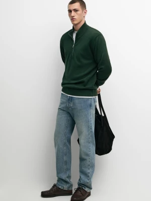 Dzianinowy Sweter Z Półgolfem Na Suwak - Khaki - Massimo Dutti - Male