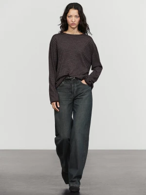 Dzianinowy Sweter Z Półgolfem W Paski - Szarobrązowy - Massimo Dutti - Female