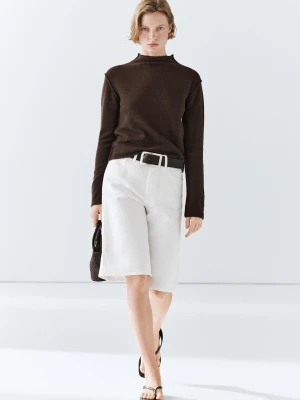Dzianinowy Sweter Z Półgolfem Z Mieszanki Wełny - Brązowy - - Massimo Dutti - Kobieta
