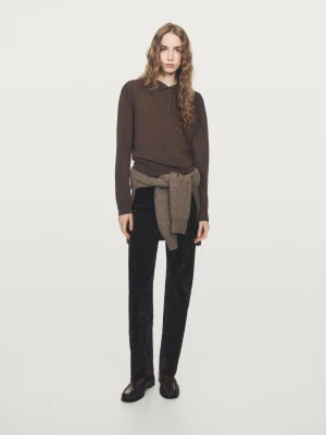Dzianinowy Sweter Z Półgolfem Zapinany Na Guziki - Brązowy - - Massimo Dutti - Kobieta