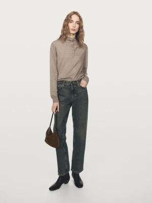 Dzianinowy Sweter Z Półgolfem Zapinany Na Guziki - Ecru Średni - - Massimo Dutti - Kobieta