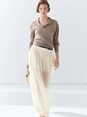 Dzianinowy Sweter Z Półgolfem Zapinany Na Guziki - Ecru Średni - - Massimo Dutti - Kobieta