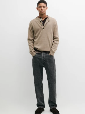 Dzianinowy Sweter Z Półgolfem Zapinany Na Guziki - Jasnobeżowy - Massimo Dutti - Male