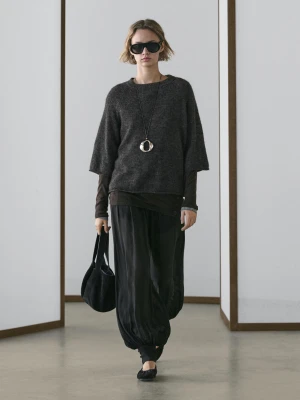 Dzianinowy Sweter Z Rękawem Raglanowym Z Mieszanki Wełny I Wełny Z Alpaki - Szary - Xs-S - Massimo Dutti - Kobieta