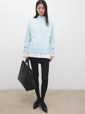 Dzianinowy sweter z rozcięciami błękitny - Kobieta - - MANGO