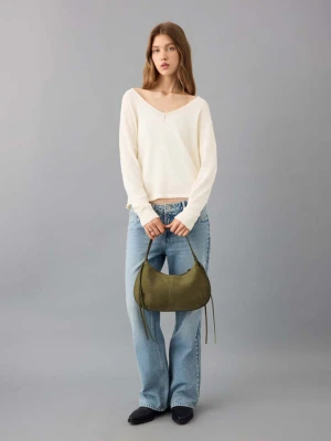 Dzianinowy sweter z rozcięciami kremowy / écru - Teen - - MANGO TEEN