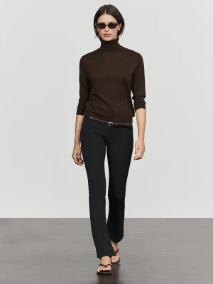 Dzianinowy Sweter Z Wełną I Golfem - Czekoladowy - Massimo Dutti - Female