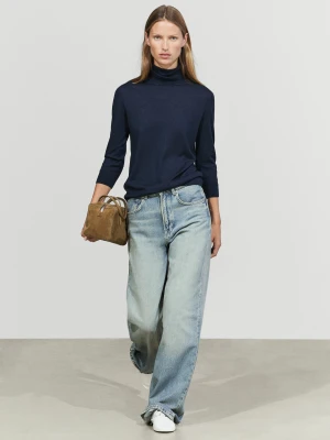Dzianinowy Sweter Z Wełną I Golfem - Granatowy - Massimo Dutti - Female