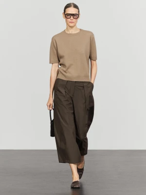Dzianinowy Sweter Z Krótkim Rękawem Z Mieszanki Wełny - Zielonkawy - Massimo Dutti - Female