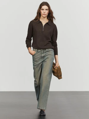 Dzianinowy Sweter Z Wełną I Suwakiem - Czekoladowobrązowy - Massimo Dutti - Female