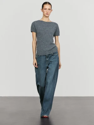 Dzianinowy Sweter Z Wełną Z Alpaki I Krótkim Rękawem - Szaroniebieski - Massimo Dutti - Female