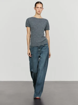 Dzianinowy Sweter Z Wełną Z Alpaki I Krótkim Rękawem - Szaroniebieski - Massimo Dutti - Female