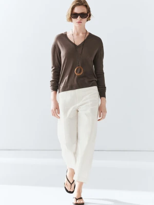 Dzianinowy Sweter Z Wełny I Jedwabiu - Brązowy - - Massimo Dutti - Kobieta
