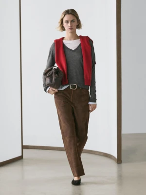 Dzianinowy Sweter Z Wełny I Jedwabiu - Szary Średni - - Massimo Dutti - Kobieta