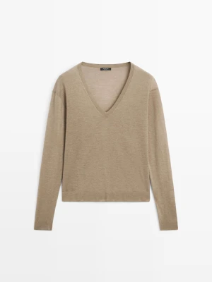 Dzianinowy Sweter Z Wełny I Jedwabiu - Zielonkawy - - Massimo Dutti - Kobieta
