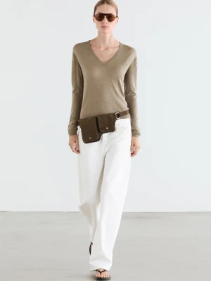 Dzianinowy Sweter Z Wełny I Jedwabiu - Zielonkawy - - Massimo Dutti - Kobieta