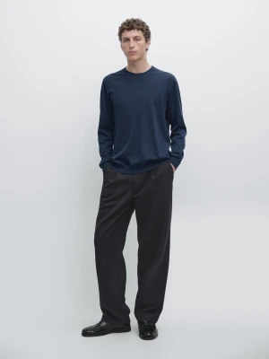 Zdjęcie produktu Dzianinowy Sweter Ze 100% Wełny Merynosów - Błękit Pruski - - Massimo Dutti - Mężczyzna