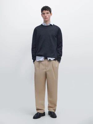 Dzianinowy Sweter Ze 100% Wełny Merynosów Z Okrągłym Dekoltem - Ciemnomorski - - Massimo Dutti - Mężczyzna