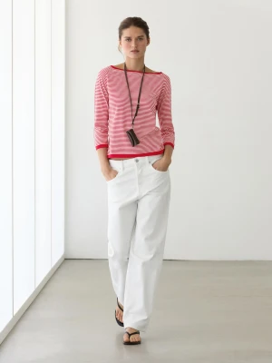 Dzianinowy Sweter Ze 100% Bawełny W Paski - Czerwony - - Massimo Dutti - Kobieta