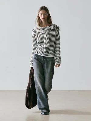 Dzianinowy Sweter Ze 100% Bawełny W Paski - Jasnoniebieski - - Massimo Dutti - Kobieta