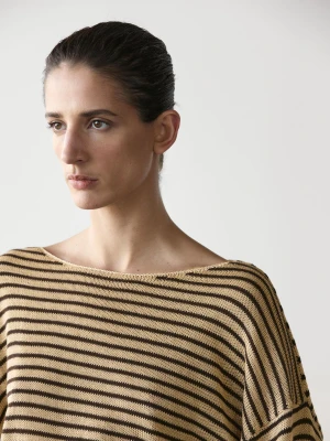 Dzianinowy Sweter Ze 100% Bawełny W Paski - Opalony - - Massimo Dutti - Kobieta