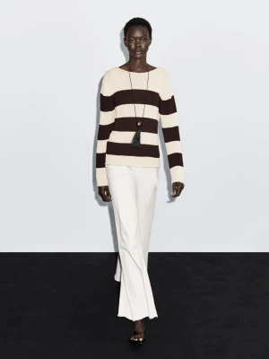 Dzianinowy Sweter Ze 100% Bawełny W Paski - Surowy - - Massimo Dutti - Kobieta