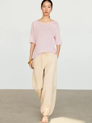 Dzianinowy Sweter Ze 100% Bawełny Z Dekoltem Łódką - Różowy - Massimo Dutti - Female
