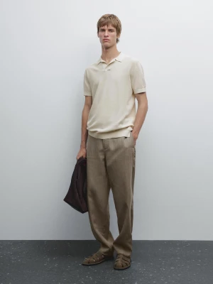 Dzianinowy Sweter Ze 100% Bawełny Z Kołnierzykiem Polo - Beżowy - - Massimo Dutti - Mężczyzna