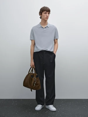 Dzianinowy Sweter Ze 100% Bawełny Z Kołnierzykiem Polo - Błękitny - - Massimo Dutti - Mężczyzna