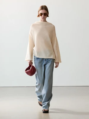 Dzianinowy Sweter Ze 100% Bawełny Z Wiązaniami Na Plecach - Beżowy - - Massimo Dutti - Kobieta