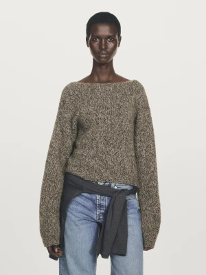 Dzianinowy Sweter Ze 100% Kaszmiru Z Dekoltem Łódką - Norkowy - - Massimo Dutti - Kobieta