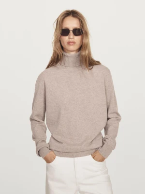 Dzianinowy Sweter Ze 100% Kaszmiru Z Golfem - Beżowy - - Massimo Dutti - Kobieta