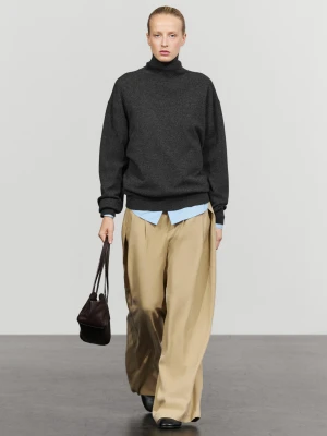 Dzianinowy Sweter Ze 100% Kaszmiru Z Golfem - Szary Antracytowy - Massimo Dutti - Female