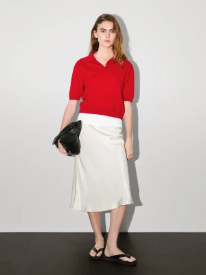 Dzianinowy Sweter Ze 100% Kaszmiru Z Krótkim Rękawem - Czerwony - - Massimo Dutti - Kobieta