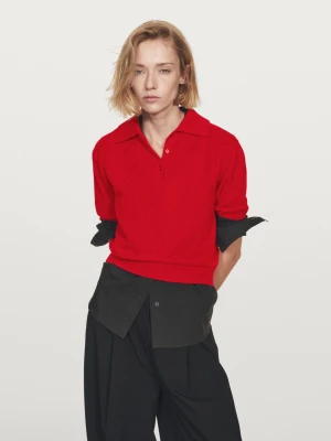 Dzianinowy Sweter Ze 100% Kaszmiru Z Krótkim Rękawem - Czerwony - - Massimo Dutti - Kobieta