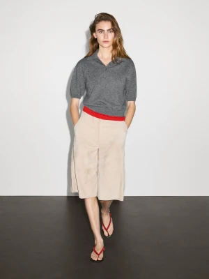 Dzianinowy Sweter Ze 100% Kaszmiru Z Krótkim Rękawem - Szary - - Massimo Dutti - Kobieta