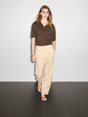 Dzianinowy Sweter Ze 100% Kaszmiru Z Krótkim Rękawem - Toffee - - Massimo Dutti - Kobieta
