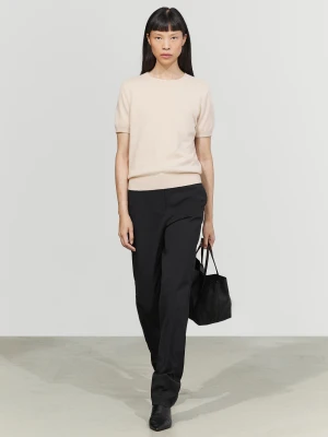 Dzianinowy Sweter Ze 100% Kaszmiru Z Okrągłym Dekoltem - Beżowy - Massimo Dutti - Female
